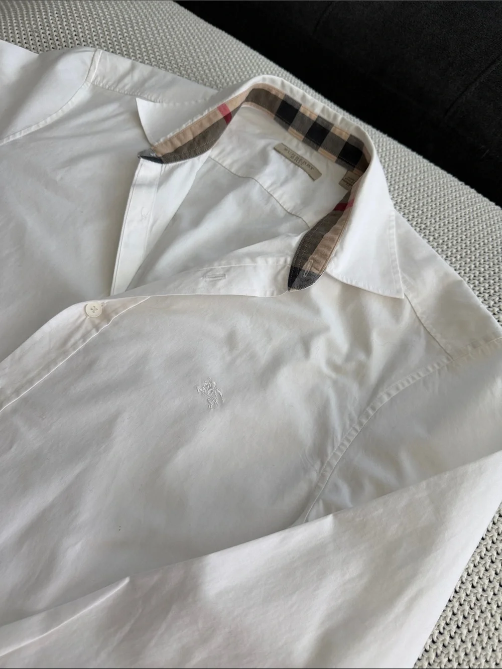 Burberry Brit White Button-Down Shirt with Signature Check Cuffs